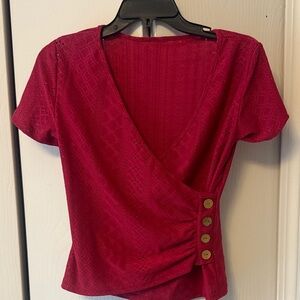 SHEIN faux wrap top with button detail